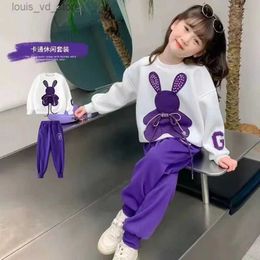 Clothing Sets Fashion Toddler Baby Girl Fall Clothes Sets Kids Sports Cartoon Rabbit Sweatshirt Pants 2Pcs Suits Teenage Tracksuit Outfits T240415