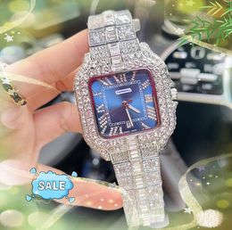 Top Grade men roman tank dial watch 40mm luxury stainless steel Shiny Starry Diamonds Ring Clock President Dress Square Dial Face quartz movement wristwatch gifts