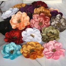 Decorative Flowers 10PCS 7.5CM Double Layer Satin Chiffon Flower With Gold Core Centre Handmade Camellia DIY Clothing Corsage Accessories