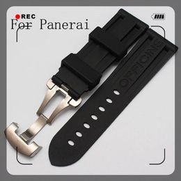 Top-Quality Waterproof Rubber Silicone Strap 24mm 26mm black Men's Watchbands For Pam111 With original Logo Butterfly Buckle2614