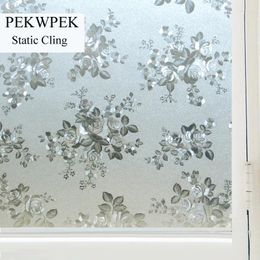 Window Stickers 30-90cm Static Cling Removable Film Stained Flower Glass Sticker Bathroom Slide Door CottonColor Rose Embossed