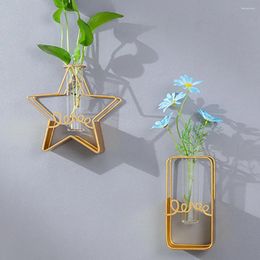 Vases Nordic Simple Vase Home Decor Golden Glass Hydroponic Plant Holder Iron Line Flowers Ornament Garden Art Decoration