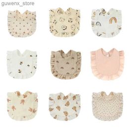 Bibs Burp Cloths Feeding Drool Bibs Newborn Toddler Boys Girls Soft Burp Cloth Kid Bib Cotton Baby Bibs Ruffle Print Cherry Rainbow Saliva Towel Y240415Y240417RB4L