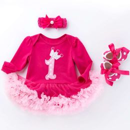Set Girl Children's Baby Solid Color Children's Dress Cartoon Long Sleeve Harper Dress Spädbarn Toddler Shoe Dress
