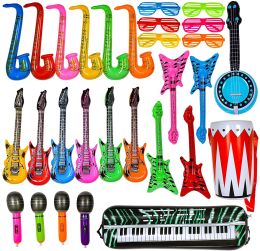 Cables Iatable Rock Star Toy Set Iatable Musical Guitar Piano Saxophone Balloons Props 80s Party Concert Theme Party Decorations