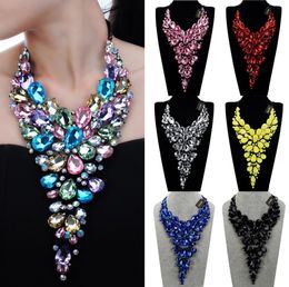 8 Colours Fashion Black Chain Crystal Acrylic Resin Choker Statement Pendant Bib Necklace Water Drop Big Crystal Necklaces Gift CJ16513843