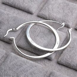 Real 925 Sterling Silver Oval Big Hoop Earrings For Women Flat Thin Round Wedding Jewelry Accessory Punk Brincos Joyas De Plata & 280m