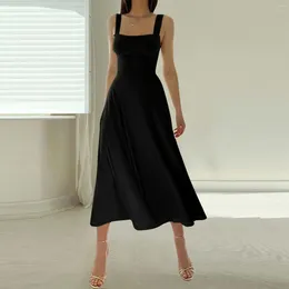 Casual Dresses Summer Elegant A-Line Midi Dress Women 2024 Sleeveless Evening Party Strappy Square Collar Chic Female