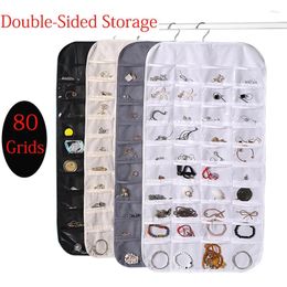 Storage Bags 80 Grids Jewelry Bag Double Sided Hanging Foldable Ring Necklace Earrings Dustproof Display Organizer Pocket