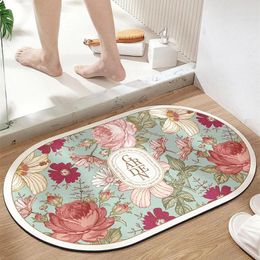 Bath Mats Home Tech Velvet Super Water Absorbent Bathroom Mat Soft Thicken Non-slip Tub Carpet Flower Easy To Clean Quick Drying Rug