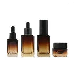 Storage Bottles 30ml 50ml Brown Square Glass Lotion Bottle Empty Cosmetic Essential Oil Dropper Vial 15G Luxury Thick Bottom Eye Cream Jar
