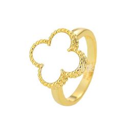 Designer Van High Edition Clover Ring Classic Fashion Versatile Plated 18K Natural White Fritillaria Red Agate 7RCD