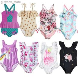 Endelar 1-5Y TODDLER BAGLIGA GIRLER SWIMSUIT EN STECK GIRLS SVÄRKLARBARTAR Badkläder Kids Beach Wear Girls Swimming Outfits Y240412Y240417QU1R