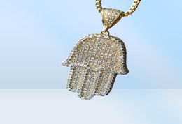 Quality Hip Hop Bling Box Chain 24Inch Women Men Couple Gold Silver Color Iced Out Hamsa Hand Pendant Necklace With Cz333b2531411