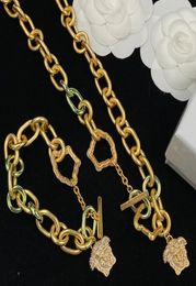 Punk Designed Cuba Thick Chain Choker Necklaces Bangle Head Portrait Pattern Pendant Women's Jewellery Sets Banshee 18K Gold plated Designer Jewellery VV-54838644