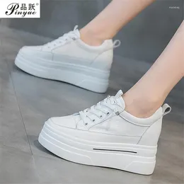 Casual Shoes 7cm Genuine Leather Sneakers Platform Wedge Breathable Women Autumn Lady Comfy White Non Slip Raised Vulcanised