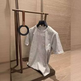 Designer MM Family 24Ss New Heavy Industry Diamond T-Shirt Women's Fashion Versatile Round Neck Short Sleeve Letter Embroidery