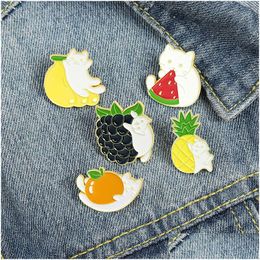 Pins, Brooches Cartoon Fruit Cat Enamel Pin For Women Fashion Dress Coat Shirt Demin Metal Funny Brooch Pins Badges Promotion Gift Dr Dhrpn