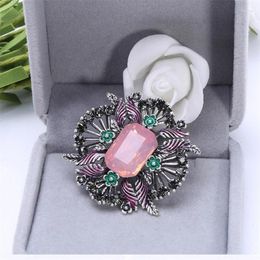 Brooches Women's Creative Personality Vintage Brooch Corsage Blue Pink Crystal Pin For Ladies Party Jewelry Clothing Accessories