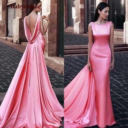 Mermaid Formal Evening Dresses 2021 Scoop Backless Middle East Women Evening Gowns with Wraps Watermelon Pink Dinner Dresses2815769