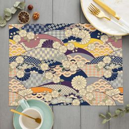 Table Mats Japanese Traditional Pattern Kitchen Placemat Cotton Linen Vintage Luxury Dining Pad Bowl Cup Mat Home Decor