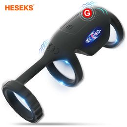 HESEKS Vibrating Cock Ring Penis Testicles G Spot Stimulation Sleeve Vibrator Penis Ring Couples Adult sexy Toys for Men Women 18