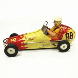Funny Adult Collection Retro Wind up toy Metal Tin Vintage automobiles No98 Racing car Mechanical Clockwork figures 240408