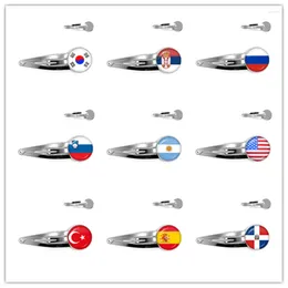 Hair Clips National Flag Glass Hairpins Korea Serbia Russia Slovenia Argentina United States Turkey Spain Dominica Jewellery For Women