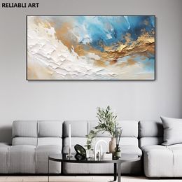 Abstract Gold and Blue Oil målningskonst affisch, modern duk målning heminredning, tryck väggkonst bild cuadros oramad