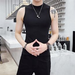 Men's Tank Tops Summer Youth Sleeveless Vest Korean Style Trendy Slim Fit Sports T-shirt Turtleneck Tight Undershirt