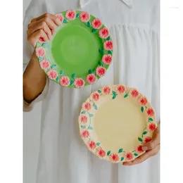 Plates Vintage Flower Like Brocade Three-dimensional Relief Plate Coffee High Beauty Fruit Salad Household Dinner Cup