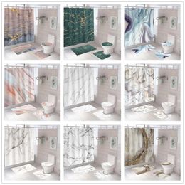 Shower Curtains Marble Texture Digital Printing Curtain Four Piece Suit For Bathroom Toilet Washroom Home Decoration House Goods