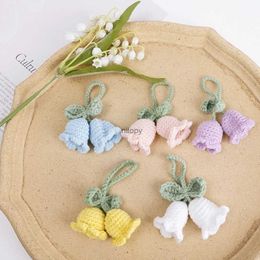 Keychains Lanyards Sweet Handmade Knitted Bell Orchid Keychain Car Mirror Hanging Accessories for Women Girls Handbag Ornament Party Gifts