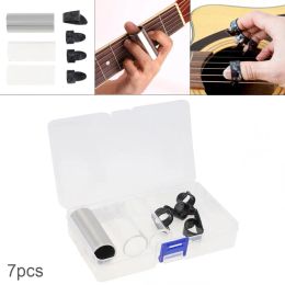 Cables 7pcs/lot Electric Bass Guitar Slide Picks Kit Stainless Steel Slides Thumb Finger Celluloid with Box