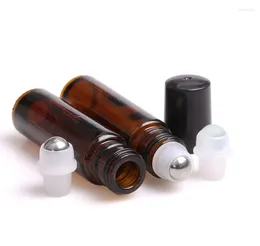 Storage Bottles 500pcs Amber Thin Glass Roll On Bottle Sample Test Essential Oil Perfume Vials With Roller Metal Ball