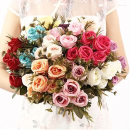 Decorative Flowers Beautiful Small Bunch Fake Rose Bouquet Artificial Plant DIY Decoration Home For Family Party Wedding Decor