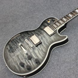 Guitar OEM Guitar Store LP Custom Grey Black Gloss Quilted Top Electric Guitars