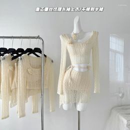 Work Dresses Spring/Summer Spicy Girls Set Irregular Skirt Sweet Long Sleeve Top Women Fashion Beach Style Two-Piece