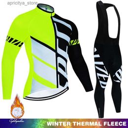Cycling Jersey Sets 2024 Winter Thermal Fece Set Cycling Clothes Mens Jersey Suit Sport Riding Bike MTB Clothing Bib Pants Warm Sets Ropa Ciclismo L48