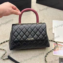 Black Caviar Leather Calfskin Top Co Handle Mini Shoulder Bags Classic Quilted Flap Purse With Red Hand Totes Large Capacity Outdoor Purse With Serial Number 22CM