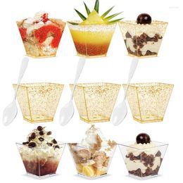 Disposable Cups Straws Mini Dessert Cup Plastic Ice Cream DIY Pudding Appetiser Bowl Wedding Party Supplies Transparent Fruit Tray Birthday