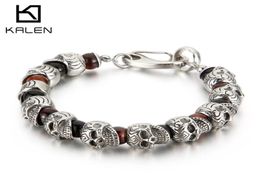 KALEN Punk Skull Charm Bracelet Men Stainless Steel 8mm Natural Stone Beads Beaded Brecelets Male Gothic Jewelry 2103236368582