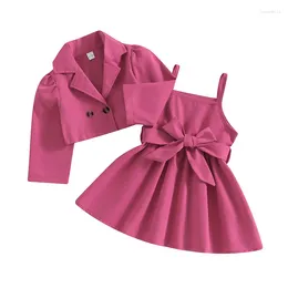 Clothing Sets Kids Girls Autumn Outfit Baby Sleeveless Belted Dress Double Breasted Trench Coat Children Fashion Suits