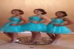 Turquoise Homecoming Dresses 2020 Short Prom Party Gown A Line Backless Tulle Pleats Beads Crystals Graduation Dress Custom Made P1194898