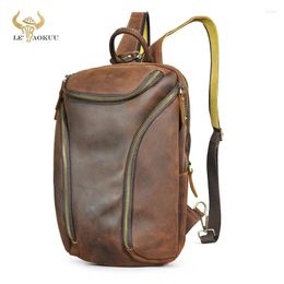 Backpack Quality Crazy Horse Leather Retro Multi-purpose Chest Pack Sling Bag Design Travel One Shoulder For Men Male 8862