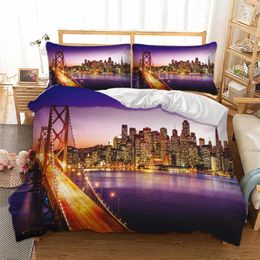 Bedding Sets Aggcual City View Series Set King Size Polyester Home Duvet Cover Double Bed Quality Printed Bedroom 3pcs Be821