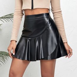 Skirts For Women Womens High Waist Ruffled Irregular Leather Skirt Sexy PU Fashion A Line Suede