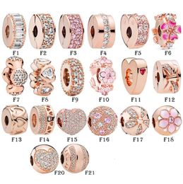 NEW 925 Sterling Silver Fit Charms Bracelets Rose Gold Flower Daisy Crown Love Heart Pave Clip Charms for European Women Wedding Original Fashion Jewelry1700869