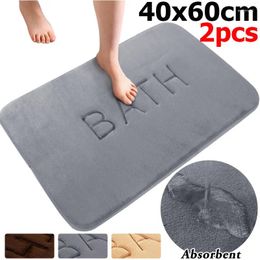 Carpets 2pcs Anti Slip Mats Faux Cashmere Memory Foam Carpet Coral Fleece Super Absorbent Floor Mat For Kitchen Living Room Bathroom