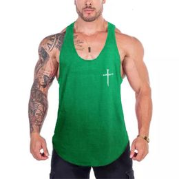 Personalised Cross Print Y Back Gym Bodybuilding Fitness Muscle Tank Tops Mesh Breathable Quick Dry Sleeveless Mens Casual Shirt 240415